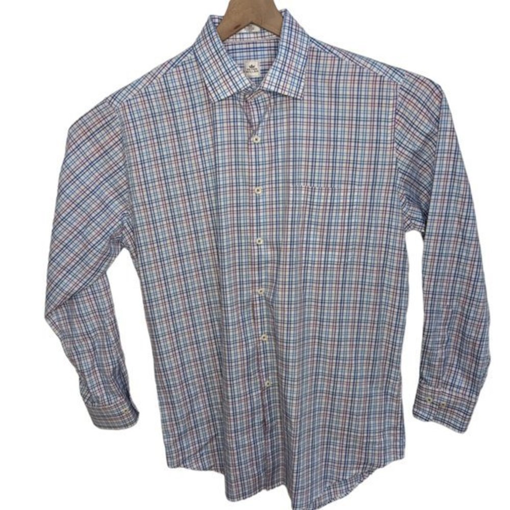 Peter Millar Shirt Mens Large Purple Blue White Plaid Long Sleeve Button Up - Picture 5 of 7
